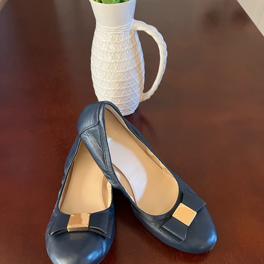 Cole Haan Leather Bow Flats with Gold Accents